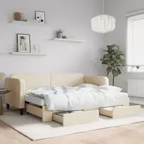 Ištraukiama lova su stalčiais, kreminė, 80x200cm, audinys
