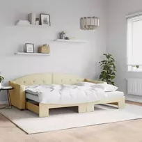 Lova su ištraukiama dalimi/čiužiniu, kreminė, 80x200cm, audinys