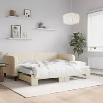 Lova su ištraukiama dalimi/čiužiniu, kreminė, 90x200cm, audinys