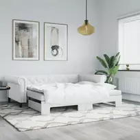 Ištraukiama lova su čiužiniais, balta, 90x200cm, dirbtinė oda