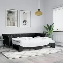 Lova su ištraukiama dalimi, juoda, 90x200cm, dirbtinė oda