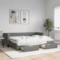 Lova su ištraukiama dalimi/stalčiais, pilka, 80x200cm, audinys