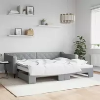 Lova su ištraukiama dalimi, šviesiai pilka, 90x200cm, audinys