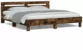 Lovos rėmas su galvūgaliu ir LED, dūminio ąžuolo, 200x200cm