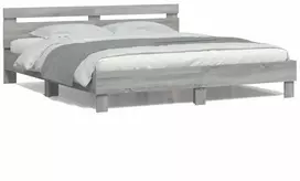 Lovos rėmas su galvūgaliu ir LED, pilkas ąžuolo, 200x200cm