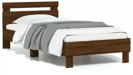 Lova Lovos rėmas su galvūgaliu ir LED lemputėmis, rudas, 75x190cm