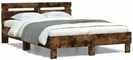 Lovos rėmas su galvūgaliu ir LED, dūminio ąžuolo, 120x190cm