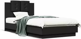 Lova Lovos rėmas su galvūgaliu ir LED lemputėmis, juodas, 75x190cm