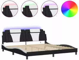 Lova Lovos rėmas su LED, juodas ir baltas, 200x200cm, dirbtinė oda