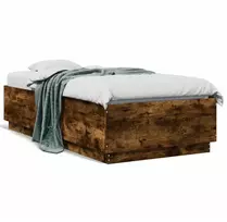 Lova Lovos rėmas su LED, dūminio ąžuolo, 90x190cm, apdirbta mediena