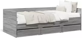 Lova Kušetė su stalčiais be čiužinio, pilka ąžuolo, 100x200 cm