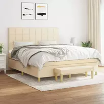 Lova su spyruoklėmis ir čiužiniu, kreminė, 180x200 cm, audinys