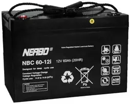 NERBO NBC 60-12i 12V 60Ah - AGM Akumuliatorius, nereikalaujantis priežiūros, skirtas cikliniam darbui