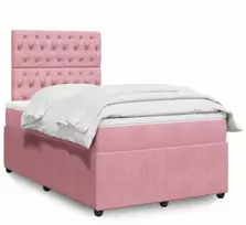 Lova su spyruoklėmis ir čiužiniu, rožinė, 120x200cm, aksomas