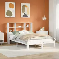 Lova su knygų spinta be čiužinio, balta, 140x200cm, pušis