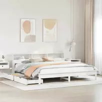 Lova su knygų spinta be čiužinio, balta, 200x200cm, pušis