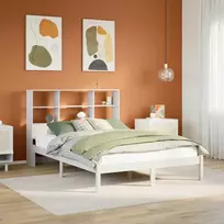 Lova su knygų spinta be čiužinio, balta, 140x200cm, pušis