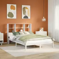 Lova su knygų spinta be čiužinio, balta, 160x200cm, pušis