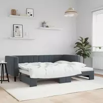 Lova su ištraukiama dalimi, tamsiai pilka, 80x200cm, aksomas
