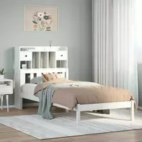 Lova su knygų spinta be čiužinio, balta, 90x200cm, pušis