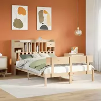 Lova su knygų spinta be čiužinio, 140x200cm, pušies masyvas