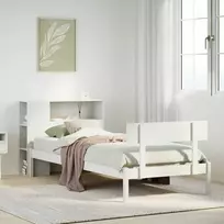 Lova su knygų spinta be čiužinio, balta, 75x190cm, pušis