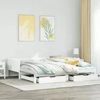 Lova su ištraukiama dalimi/stalčiais be čiužinio balta 90x190cm