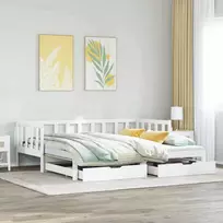 Lova su ištraukiama dalimi/stalčiais be čiužinio balta 90x200cm
