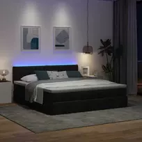 Osmanų lova su čiužiniu ir LED, juodas, 180x200cm, audinys