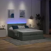 Osmanų lova su čiužiniu ir LED, pilkas, 140x200cm, audinys
