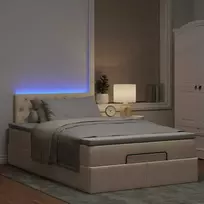 Osmanų lova su čiužiniu ir LED, kreminės sp., 120x190cm audinys