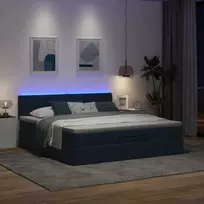 Osmanų lova su čiužiniu ir LED, mėlynas, 180x200cm, audinys