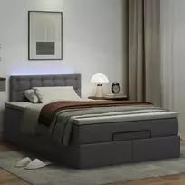 Osmanų lova su čiužiniais ir LED, pilkas, 120x190cm, dirbt. oda