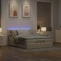 Osmanų lova su čiužiniu ir LED kreminiu 140x200 cm audiniu