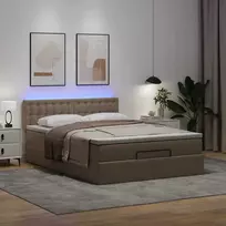 Osmanų lova su čiužiniais ir LED, 140x190cm, dirbtinė oda