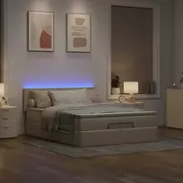 Osmanų lova su čiužiniu ir LED kreminiu 140x200 cm audiniu