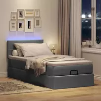 Osmanų lova su čiužiniu ir LED, tamsiai pilkas 90x200cm audinys