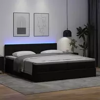 Osmanų lova su čiužiniais ir LED, juodas, 180x200cm, dirbt. oda
