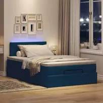 Osmanų lova su čiužiniu ir LED, mėlynas, 120x190cm, audinys