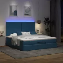 Osmanų lova su čiužiniu ir LED, mėlynas, 180x200cm, audinys