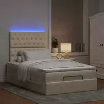Osmanų lova su čiužiniu ir LED, kreminės sp., 120x190cm audinys