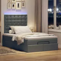 Osmanų lova su čiužiniu ir LED, pilkas, 120x200cm, audinys