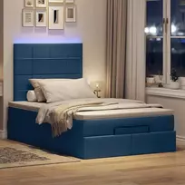 Osmanų lova su čiužiniu ir LED, mėlynas, 120x190cm, audinys