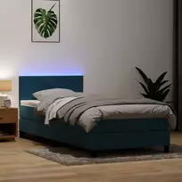 Lova su spyruokliniu/čiužiniu/LED, tamsiai mėlyna, 80x220 cm, aksomas