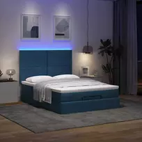 Osmanų lova su čiužiniu ir LED Mėlynas 140x190cm audinys