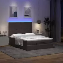 Osmanų lova su čiužiniu ir LED, rudas, 140x190cm, audinys