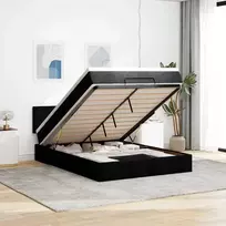 Osmanų lova su čiužiniu ir LED juodas 140x190cm audinys