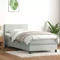 Lova su spyruokliniu/čiužiniu/LED, šviesiai pilka, 90x210 cm, aksomas