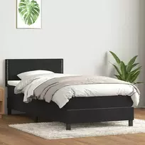 Lova su spyruoklėmis ir čiužiniu, juoda, 90x210 cm, aksomas