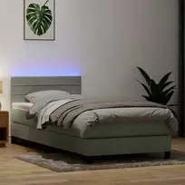 Lova su spyruokliniu/čiužiniu/LED, šviesiai pilka, 80x210 cm, aksomas